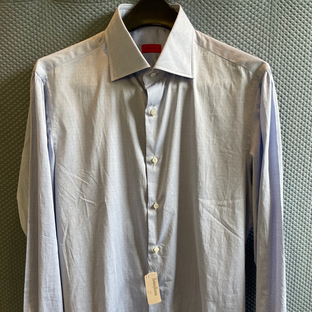 Brand New Isaia Blue With Blue Dots Dress Shirt